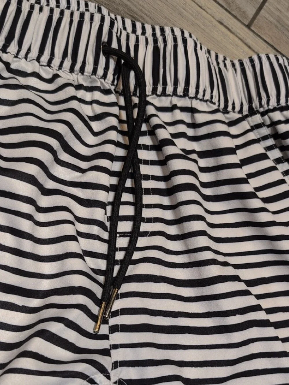 Bronte Men’s Black & White Striped Cabana Preppy Swim Shorts